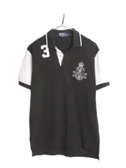 【お得なクーポン配布中!】 90s ポロ ラルフローレン 鹿の子 半袖 ポロシャツ メンズ M / 古着 90年代 オールド 半袖シャツ ナンバリング コットン 黒  白 モノトーン
