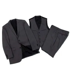バーバリーブラックレーベル BURBERRY BLACK LABEL 3ピース スーツ シャドーストライプ ジャケット パンツ ジレベスト グレー 42L