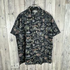 VAN HEUSEN アロハシャツ L レーヨン 花柄 黒ハワイアン半袖 大きめ