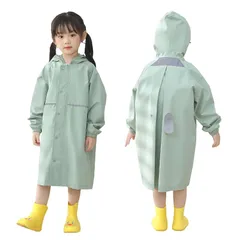 [Formemory] レインコート キッズ ポンチョ レインスーツ 子供 女の子 男の子 ランドセル対応 透明窓付き ゴム付きの袖 防風 防水ハイネック 通学 子供用 梅雨対策 携帯ポーチ付き 雨具 3色 (グリーン, 2XL)