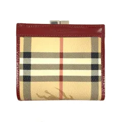 〇〇BURBERRY LONDON バーバリーロンドン ノバチェック がま口 2つ折り財布 レッド x ベージュ 現状渡し