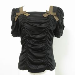 美品✨エムズグレイシー✨スクエアネックカットソー 38 M 黒 リボン 