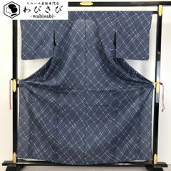 夏着物 小紋 絽 変わり格子 呉須色 しつけ糸 K-4668