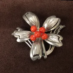 2ウェイ サンゴ色 レトロ ブローチ