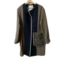 デ・ドゥエ アッシュ・ペー・フランス コート サイズ36 S レディース - ダークブラウン×ネイビー×マルチ 長袖/チェック柄/秋/冬