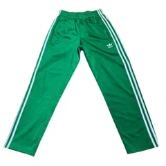 古着 adidas アディダス トラックパンツ 刺繍 トレフォイルロゴ グリーン×ホワイトライン Sサイズ 257-61