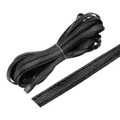 uxcell ブ ラッ クレザーストラップレザーストリップショルダーバッグレザーストリング両面1/4インチ（6mm）幅5m長フラットレザーベルトコード衣類ベルト バッグハンドル ハンドクラフト用途