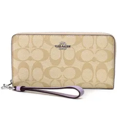 コーチ 長財布 COACH コーティングキャンバス スムースレザー シグネチャー リストレット ジップ アラウンド 長財布 ライトカーキ×ソフトライラック C4452