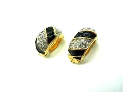 ■美品■ NINA RICCI ニナリッチ ラインストーン クリップ式 イヤリング アクセサリー レディース ゴールド系×ブラック系 DF1602