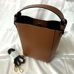 STAUD(スタウド) ブラウン円筒形レザーハンドバッグ バケツバッグ 