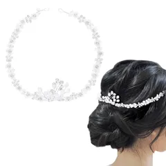 花嫁髪に花パールホワイトヘッドバンド花輪白い頭巾クリスタルビーズの髪飾り結婚式 (白い A)