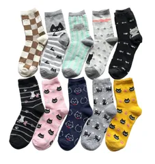 ソックス レディース 可愛い ねこ柄 靴下 レディース 猫柄 綿混 おしゃれ 10足セット C91 