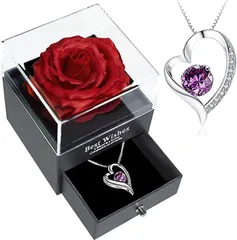 Laluna 母の日 ソープフラワー プレゼント 造花 バラ 一輪の花 創作ジュエリー ギフトセット シルバー925 ネックレス ワインレッドの薔薇( ワインレッド)
