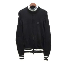 アルマーニ ジーンズ ARMANI JEANS ジップアップ ニット セーター ロゴ ワッペン ブラック 黒 Mのサムネイル