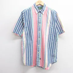 M/古着 半袖 シャツ メンズ 90s コットン ボタンダウン 紺他 ネイビー ストライプ 25apr04 中古 トップス