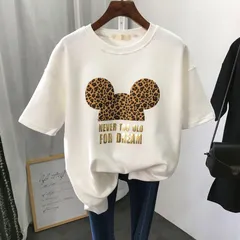 Tシャツ レディース ディズニー ミッキーマウス ミニー柄 半袖 トップス ゆるTシャツ 丸首 ロング丈 大きいサイズ カジュアル 夏物#cupload251428