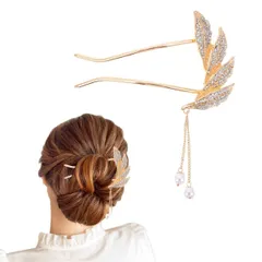 特別価格　髪留め 団子 和装アクセサリー 浴衣 留袖 ヘアアレンジ パール コーム U型簪 髪飾り レディース（ゴールデン） バチ型 かんざし Frcolor