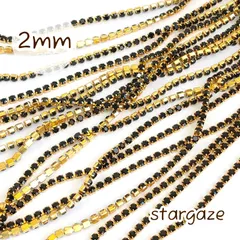 【 1m 】 約2㎜ ラインストーンチェーン 連爪 ブラック×ゴールド台座