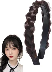 Liebendo カチューシャ 三つ編み ヘアバンド ヘアアクセサリー かわいい 自然 おしゃれ 前髪 ウィッグ ヘアアレンジ 簡単(ナチュラルブラック,  フリーサイズ)