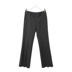 イネド 日本製 ストライプ ウールパンツ 7 グレー INED 裏地付 センタープレス レディース