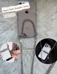 スマホ　iphone ハートチェーンストラップ　スマホショルダー　ストラップ　斜めがけ　シルバー　ストラップホルダーカード付き