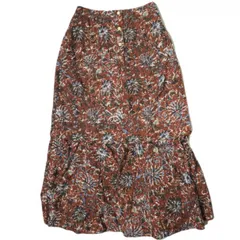ne Quittez pas x nano universe ヌキテパ ナノユニバース 別注 日本製 POPLIN ETHNIC SKIRT ポプリンエスニックスカート Free ブラウン ロング マキシ 花柄 ボトムス g11802