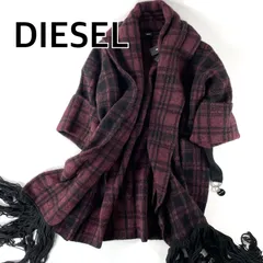 新品 未使用 イタリア製 DIESEL ディーゼル レディース チェック柄 アルパカ混 オーバーサイズ 裾フリンジ ニットコーディガン カーディガンコート ゆったり 大きめ ウール ストレッチ 高級 プレゼント ボルドー レッド 赤  ( XS S M )