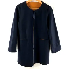 ノアジェ noa-ge コート ノーカラー フロントジップ メルトン生地 ネイビー Lサイズ 2025052800031