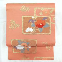 名古屋帯 塩瀬 椿の花模様 金駒刺繍 金彩 KO-1572 - メルカリ