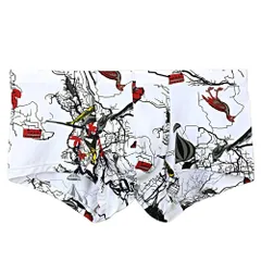 ボクサーパンツ メンズ ショーツ 前閉じ ローライズ コンパクト 柄物 さらさら ツルツル ストレッチ おしゃれ 大きいサイズ セクシー スカル 鹿 羽 蝶 花 qx002