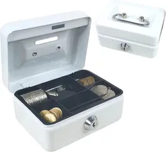 East Leaf 金庫 手提げ金庫 小型 鍵付き ボックス 貯金箱 収納 ミニ コンパクト 防犯用 家庭用 事務用(ホワイト,  約125x90x60mm)