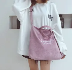 2WAYトートバッグ コーデュロイ ロゴ入り トート 斜めがけ エコバッグ A4 バック トート バッグ 軽い トートバック 肩掛けトート 軽量 肩掛け おしゃれ かわいい タブレット 高校生 縦型