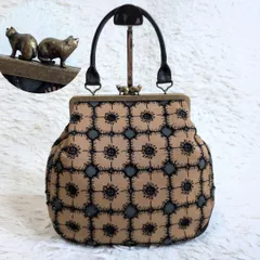 激レア♡mina perhonen  ミナペルホネン カドル アネモネ柄 猫がま口ハンドバッグ リネンシルク cuddle  anemone  レザー　刺繍 麻　リネン　シルク　絹 結婚式　二次会　式典　セレモニー 花柄　エンブロイダリー ワンハンドル