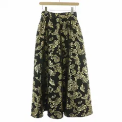 アリスオリビア alice + olivia フレアスカート ギャザー ミモレ ロング 総柄 0 XS 黒 ブラック ゴールド色 /BB