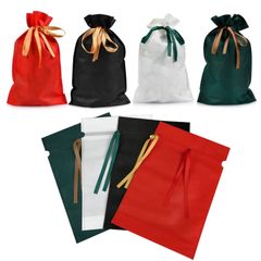 記念日 クリスマス 誕生日 ラッピングバッグ おしゃれ 包装小分け 巾着袋 プレゼント プレゼント プレゼント用 バレンタイン リボン付き不織布 袋 収納（８枚セット 袋 四色 ラッピング ） ギフト袋 包む YFFSFDC