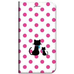 iPhone14 他 手帳型 ケース 親子猫ドット-ピンク ★ iPhone SE 8 13 12 他 iPhone各機種対応可能 スマホケース ★ 5r