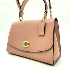 ?美品? COACH コーチ ティリー 2way ショルダーバッグ トートバッグ ターンロック トップハンドル フラップ 馬車金具 ゴールド金具 チャーム ロゴ型押し 肩掛け 斜め掛け クロスグレインレザー レディース ピンク 桃色