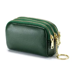 ☆ グリーン ☆ ポーチ 3ポケットpmyc0015 ポーチ 小物入れ バッグインバッグ 財布 軽量 大容量 本革 3ポケット 仕切り 自立 多機能 収納 牛革 ファスナー レディース メンズ おしゃれ