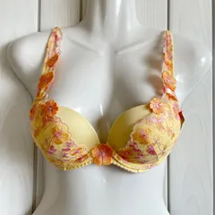 S-13 S-14 ≪レディース≫　アモスタイル　バイ　トリンプ　下着　ブラジャー　C70　D70　イエロー×オレンジ系　花柄　レース