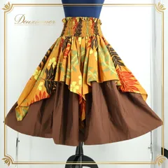 フラダンス 衣装 パウスカート ブラウン系 フラ ダンス プルメリア柄 ラウアエ柄 茶 赤 黄 緑 黄土色 ハワイアン アロハ かわいい ハワイアンプリント スカート ふんわり グリーン系 イエロー系 レッド系