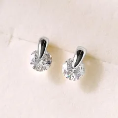 124A【高品質✨】大粒ダイヤ　一粒　シンプル　プラチナ仕上げ　ピアス　お洒落