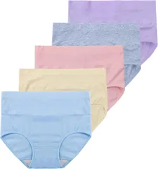 [INNERSY] ショーツ レディース ハイウエスト パンツ インナーショーツ 下着 綿 女性用 肌着 食い込まない 深め ５枚セットMサイズ GD R1072