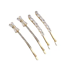 『在庫処分』 髪飾り ヘアアクセサリー 上品 前髪クリップ キラキラ 一字型 ダイヤモンドヘアピン ヘアクリップ 4本セット ビジュー ヘアピン BetterJonny