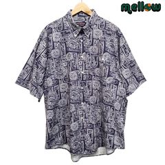 ROUNDTREE & YORKE ボタンダウンシャツ 半袖 総柄 ネイビー×ホワイト サイズ：メンズ XL 古着 【中古】