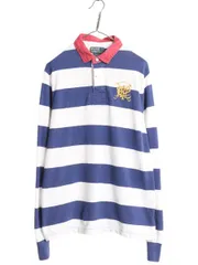 【お得なクーポン配布中!】 00s ポロ ラルフローレン ボーダー 長袖 ラガーシャツ メンズ L 古着 オールド ラグビー 長袖シャツ ポロシャツ カットソー ボックス 細身