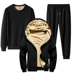 3点セット セットアップジャージ上下セットスウェットパーカーメンズ上下裏ボア裏起毛スエット上下 暖かいカジュアルパーカージップアップ プールオーバーパーカー3点セット防寒抜群 パーカー 長袖 暖かい 部屋着ルームウェア(ブラック)