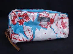 ■美品■ kate spade ケイトスペード ビニール フラワー 花柄 マルチポーチ マルチケース 小物入れ メイクポーチ ブルー系 DJ1291