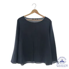 ☆美品☆ UNIQLO ユニクロ トップス ブラウス フリル シースルー ボートネック 長袖 レディース 大きいサイズ ネイビー L 901-12382 送料無料 古着
