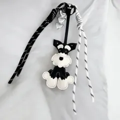 じゃらじゃらキーホルダー　シュナウザー　白黒　ハート　バックチャーム　犬