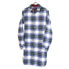 WI25017 美品 FRED PERRY フレッドペリー ロングシャツ シャツワンピ ワンピース コート チェック柄 ボタンダウン ネルシャツ コットン M ブルー系